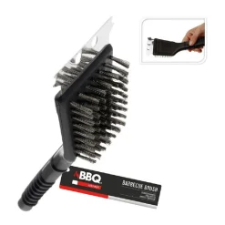 SPAZZOLA CON RASCHIETTO PER GRIGLIE BARBECUE CON MANICO IN PLASTICA 20 CM