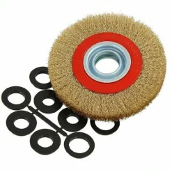 SPAZZOLA DIAMETRO 150 MM DISCO FILI IN ACCIAIO PER MOLA SMERIGLIATRICE DA BANCO