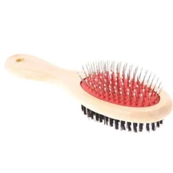 SPAZZOLA DOPPIA PER CANI ANIMALI GATTI RASTRELLA PETTINA CARDATORE OVALE LEGNO