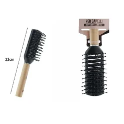 SPAZZOLA HAIR STYLIST CON MANICO LEGNO ACCONCIATURA CAPELLI PROFESSIONALE 22CM