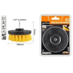 SPAZZOLA IN NYLON 100MM ATTACCO 1/4" ROTANTE TRAPANO ELETTRICO PER PULIZIA 57239