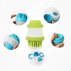 SPAZZOLA SILICONE CON SERBATOIO SHAMPOO PETTINE PELI CORTI LUNGHI MASSAGGIANTE CANE