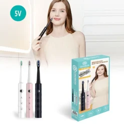SPAZZOLINO DENTI ELETTRICO SONICO BATTERIA RICARICABILE USB CON 3 TESTINE TX-9528