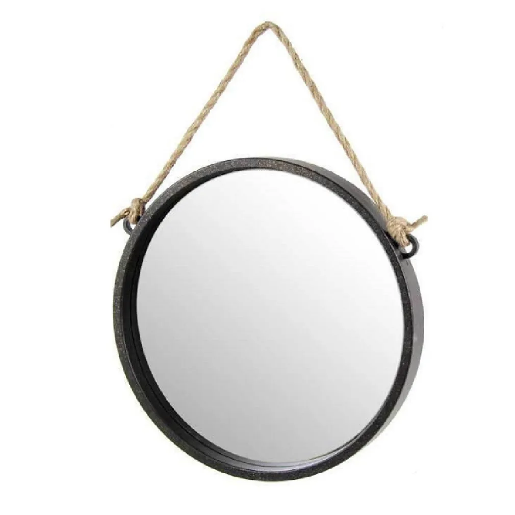 SPECCHIO 35 CM CON CORDA SPECCHIERA PARETE APPESO MURO TONDO MODERNO NERO 777059