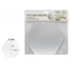 SPECCHIO ADESIVO ESAGONALE ADESIVA MURALE ARREDAMENTO CASA 23X26.5X13.5CM 70878