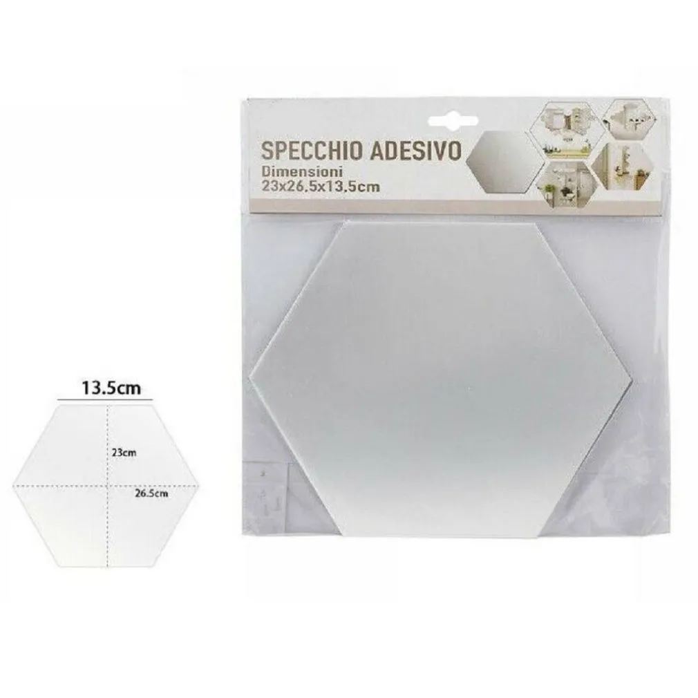 SPECCHIO ADESIVO ESAGONALE ADESIVA MURALE ARREDAMENTO CASA 23X26.5X13.5CM 70878