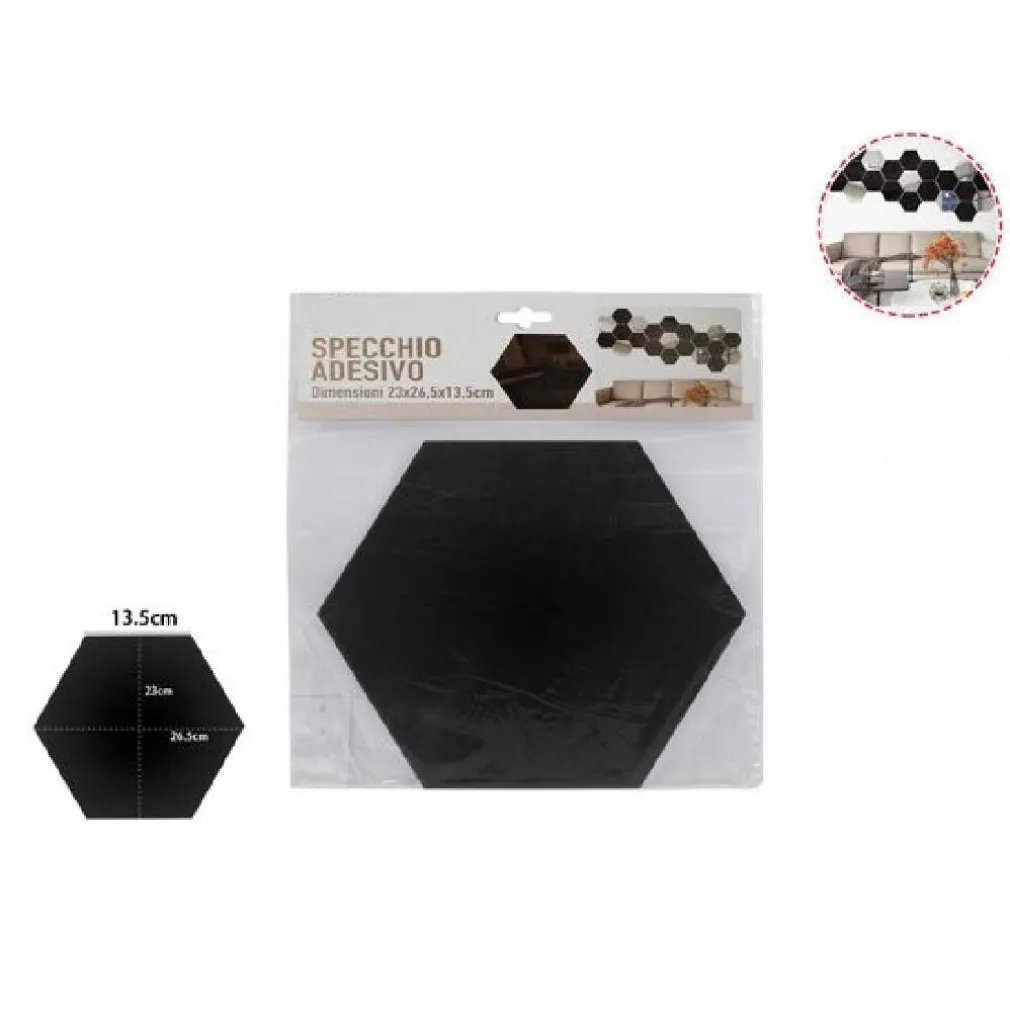 SPECCHIO ADESIVO ESAGONALE ADESIVA MURALE ARREDAMENTO CASA 23X26.5X13.5 CM 70880
