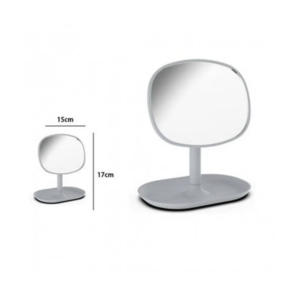 SPECCHIO DA APPOGGIO TAVOLO ROTONDO 15 X 17 CM ARREDO BAGNO VASSOIO GRIGIO 69824