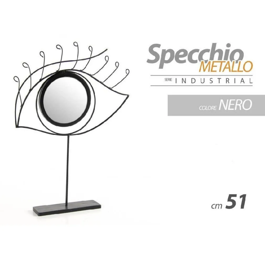 SPECCHIO DA TAVOLO 51CM OCCHIO NERO BAGNO BEAUTY TRUCCO METALLO DECORATIVO 782275