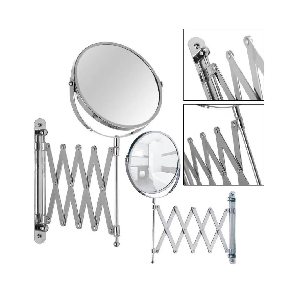 SPECCHIO DA TRUCCO A PARETE ALLUNGABILE TELESCOPICO ROTONDO FRONTE RETRO 2X