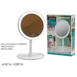 SPECCHIO LUMINOSO 26 LED CONTROLLO TOUCH DIMMERABILE REGOLABILE LUCE BIANCO FREDDO