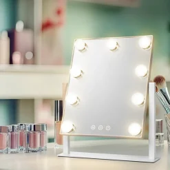 SPECCHIO LUMINOSO 9 LED TOUCH DIMMERABILE USB DESIGN STILE HOLLYWOOD 3 TEMPERATURE DI LUCE