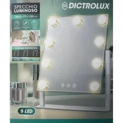 SPECCHIO LUMINOSO 9 LED TOUCH DIMMERABILE USB DESIGN STILE HOLLYWOOD 3 TEMPERATURE DI LUCE