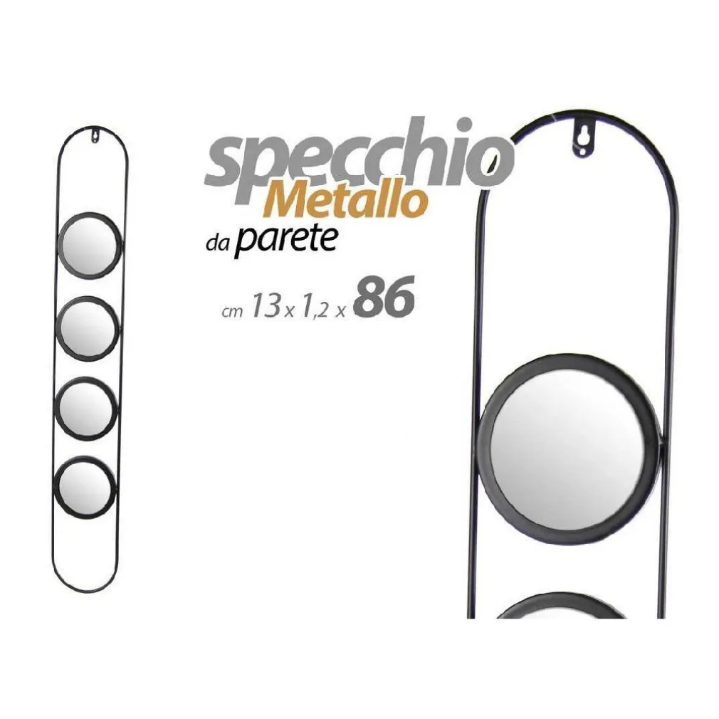 SPECCHIO PARETE METALLO 4 POSTI NERO BAGNO SALOTTO DECORATIVO 13X1,2X86CM 818851