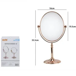 SPECCHIO TAVOLO COSMETICO OVALE CON ZOOM GIREVOLE ORO ROSA 19.5X16X33.5 CM 69417