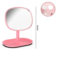 SPECCHIO TRUCCO DA TAVOLO 19.5CM ARREDO BAGNO CASA CON VASSOIO MAKEUP ROSA 69948