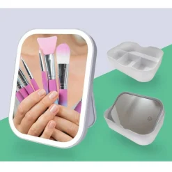 SPECCHIO TRUCCO ILLUMINATO CON LUCI LED RICARICABILE + ORGANIZER TRUCCHI MAKE UP