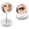 SPECCHIO TRUCCO LUCE LED DA TAVOLO BIFACCIALE 10X/1X 360° CONTENITORE PORTATILE PIEGHEVOLE