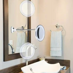 SPECCHIO ULTRA FLESSIBILE ROTONDO TRUCCO LUCE LED 5X PIEGHEVOLE ROTANTE TE-B0140