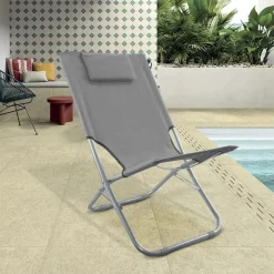 SPIAGGINA CON CUSCINO PER TESTIERA GRIGIO 57X47X95 CM PIEGHEVOLE PORTATILE 281017
