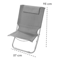 SPIAGGINA CON CUSCINO PER TESTIERA GRIGIO 57X47X95 CM PIEGHEVOLE PORTATILE 281017