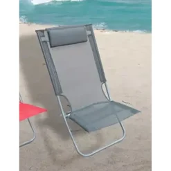 SPIAGGINA CON CUSCINO TESTIERA GRIGIO TEXTILENE 57X47X95CM PIEGHEVOLE PORTATILE 281033