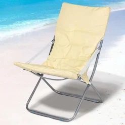 SPIAGGINA SEDIA CANAPONE IN ACCIAIO TESSUTO IMBOTTITO PIEGHEVOLE RELAX BEIGE