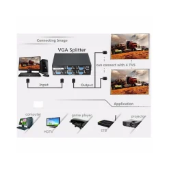 SPLITTER PER MONITOR TV 4 PORTE VGA 200 MHz ALIMENTATORE DC 1920x1440 VGA-2004