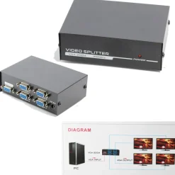 SPLITTER PER MONITOR TV 4 PORTE VGA 200 MHz ALIMENTATORE DC 1920x1440 VGA-2004