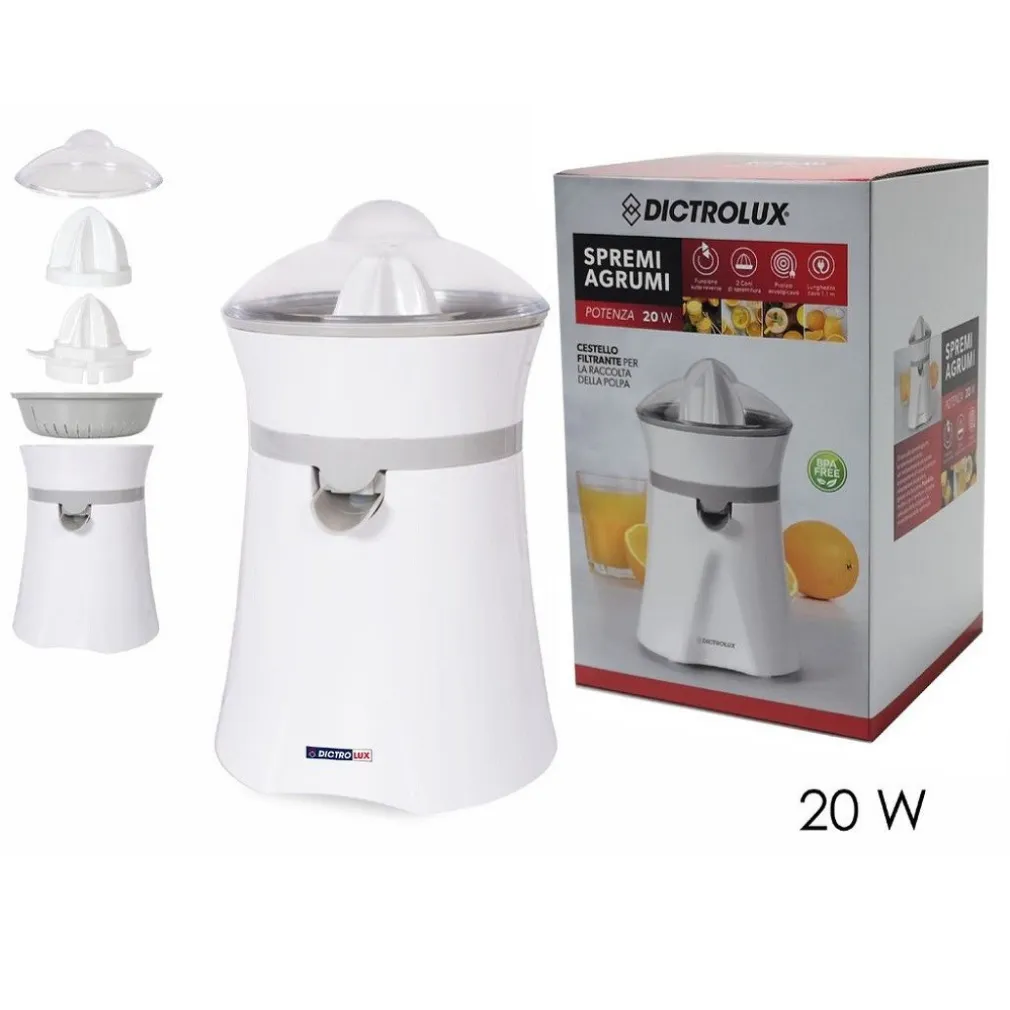 SPREMIAGRUMI 20W CON SISTEMA A PRESSIONE AUTOMATICO 2 TESTINE CESTELLO FILTRANTE