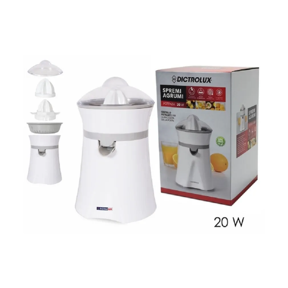 SPREMIAGRUMI 20W CON SISTEMA A PRESSIONE AUTOMATICO 2 TESTINE CESTELLO FILTRANTE