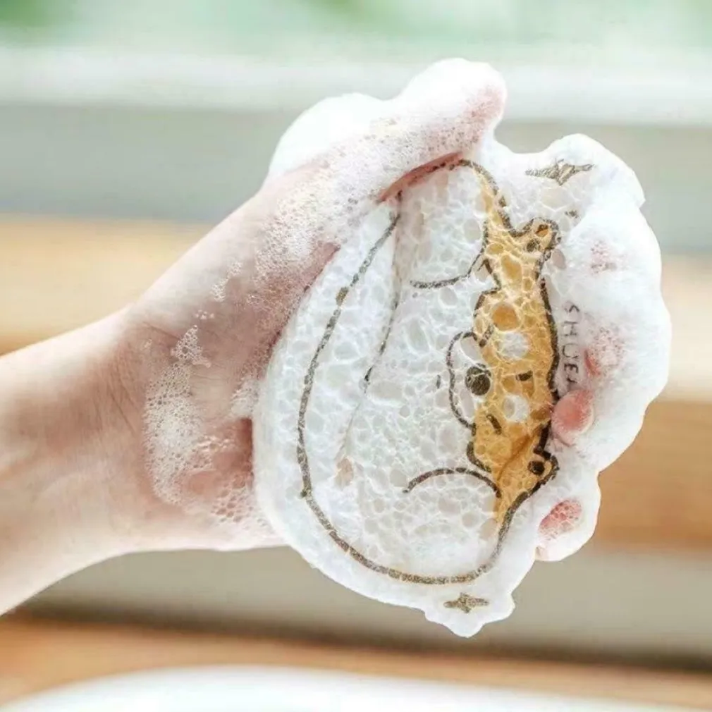 SPUGNA MAGICA ECOLOGICA IN PASATA DI LEGNO PULIZIA BAGNO CUCINA A FORMA ANIMALI