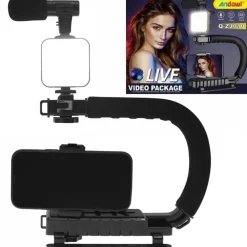 STABILIZZATORE BASE IMPUGNATURA U/C Q-ZJ010 FOTOCAMERA SMARTPHONE MICROFONO LUCE LED