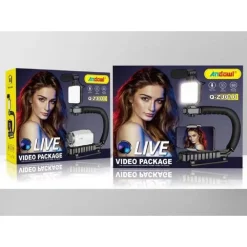 STABILIZZATORE BASE IMPUGNATURA U/C Q-ZJ010 FOTOCAMERA SMARTPHONE MICROFONO LUCE LED