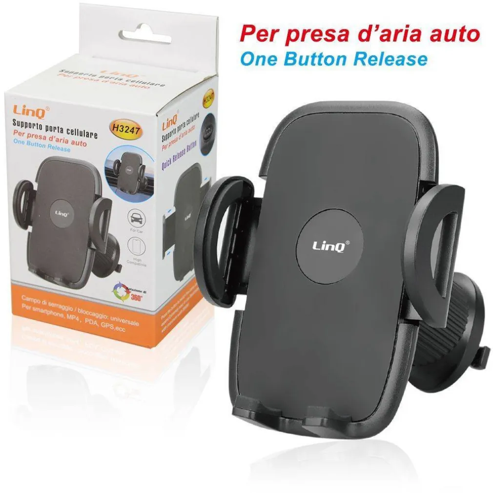 STAFFA SUPPORTO DA AUTO PORTA CELLULARI SMARTPHONE GANCIO PER PRESA D'ARIA H3247