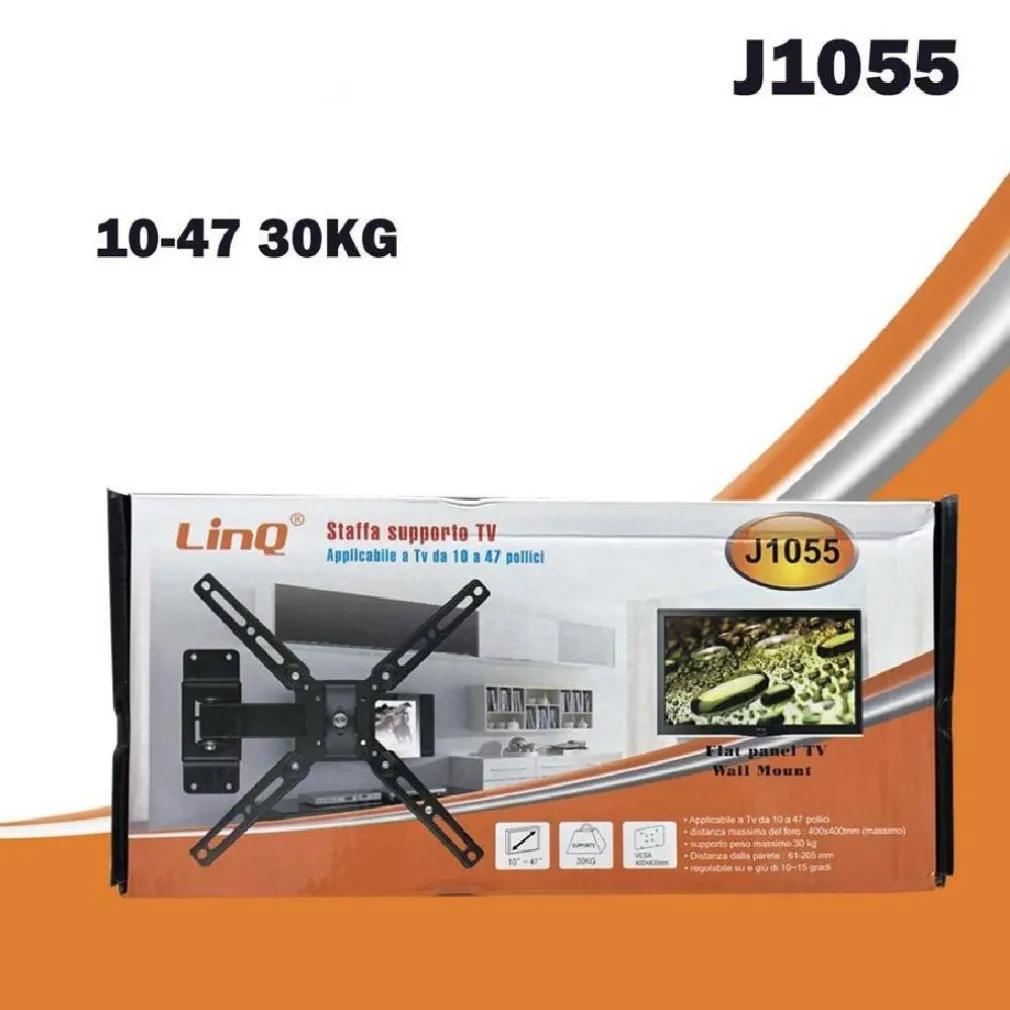 STAFFA SUPPORTO PORTA TV UNIVERSALE LCD MONITOR REGOLABILE PARETE J1055 10″-47″
