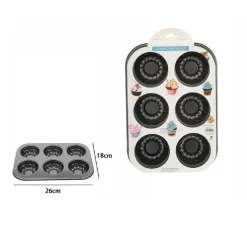 STAMPO TEGLIA VASSOIO ANTIADERENTE 6 MUFFIN CUPCAKE DOLCI BUDINO 26X18CM 59959