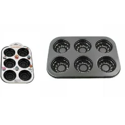 STAMPO TEGLIA VASSOIO ANTIADERENTE 6 MUFFIN CUPCAKE DOLCI BUDINO 26X18CM 59959
