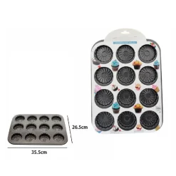STAMPO TEGLIA VASSOIO ANTIADERENTE 12 MUFFIN CUPCAKE BUDINO 35,5 X 26,5 CM 59945