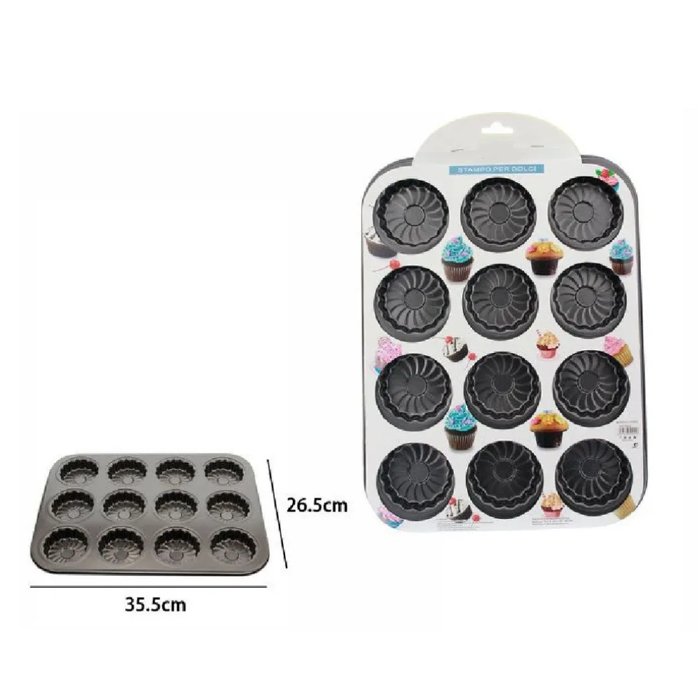 STAMPO TEGLIA VASSOIO ANTIADERENTE 12 MUFFIN CUPCAKE BUDINO 35,5 X 26,5 CM 59945