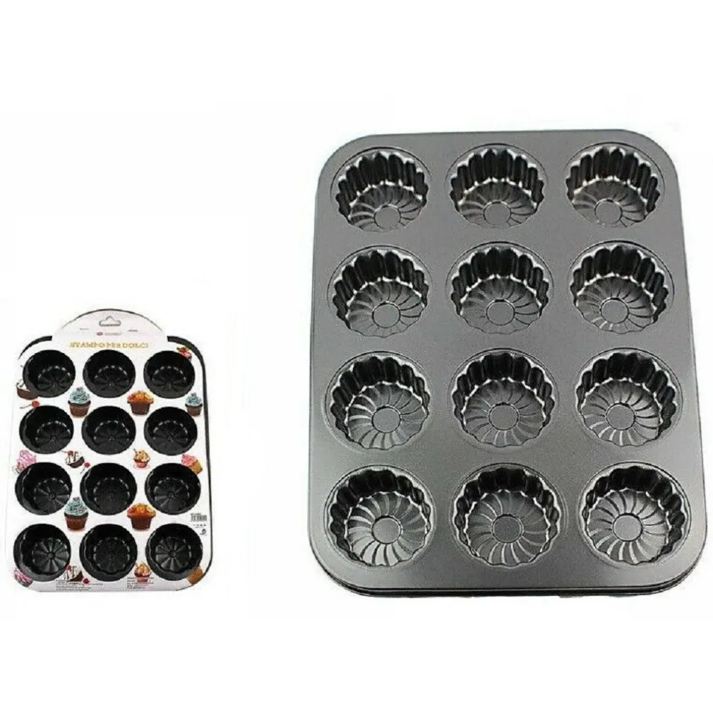 STAMPO TEGLIA VASSOIO ANTIADERENTE 12 MUFFIN CUPCAKE BUDINO 35,5 X 26,5 CM 59945