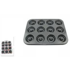 STAMPO TEGLIA VASSOIO ANTIADERENTE 12 MUFFIN CIAMBELLE CUPCAKE DOLCI BUDINO 59941