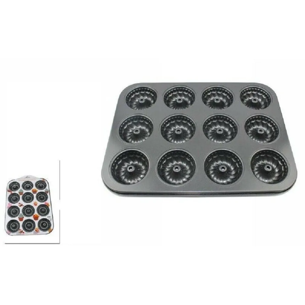 STAMPO TEGLIA VASSOIO ANTIADERENTE 12 MUFFIN CIAMBELLE CUPCAKE DOLCI BUDINO 59941