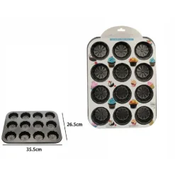 STAMPO TEGLIA VASSOIO ANTIADERENTE PER 12 MUFFIN CUPCAKE DOLCI BUDINO 59942