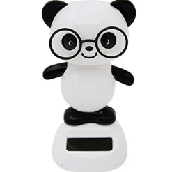 STATUETTA OSCILLANTE AD ENERGIA SOLARE PANDA OCCHIALI DONDOLO MOVIMENTO PER AUTO