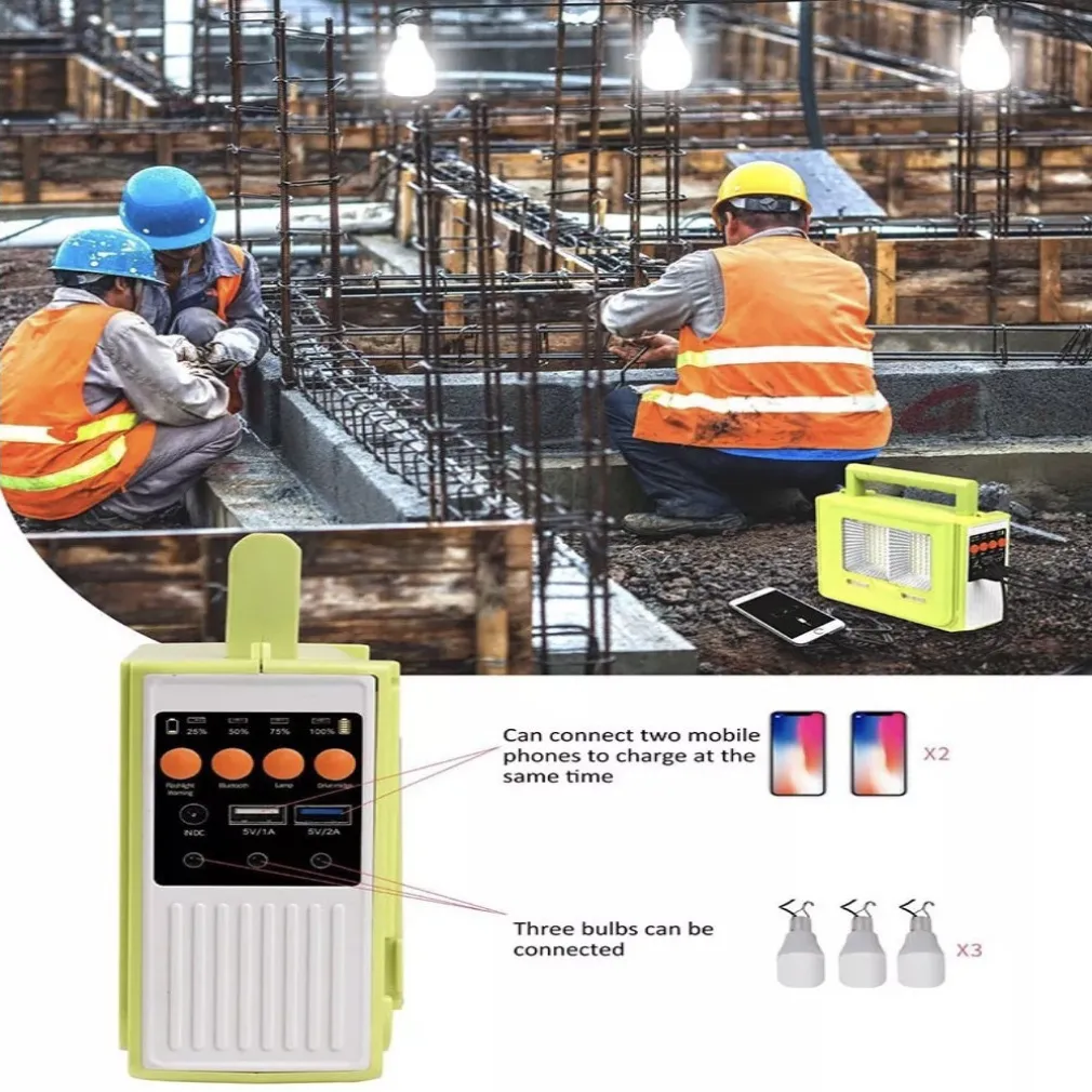 STAZIONE DI ENERGIA SOLARE PORTATILE GENERATORE DI EMERGENZA LUCE A LED E AUDIO