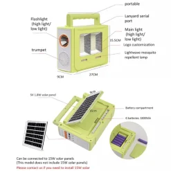 STAZIONE DI ENERGIA SOLARE PORTATILE GENERATORE DI EMERGENZA LUCE A LED E AUDIO