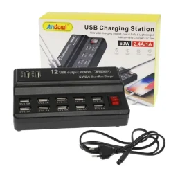 STAZIONE DI RICARICA USB 12 PORTE 60W 2.1/1A INTERRUTTORE MULTIFUNZIONE Q-CD10P