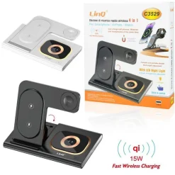 STAZIONE DI RICARICA WIRELESS VELOCE 4IN1 15W PER SMARTPHONE IPHONE WATCH C3529