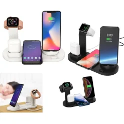 STAZIONE RICARICA WIRELESS 4 IN 1 QI AIR PODS IPHONE COMPATIBILE MICRO USB TYPE C